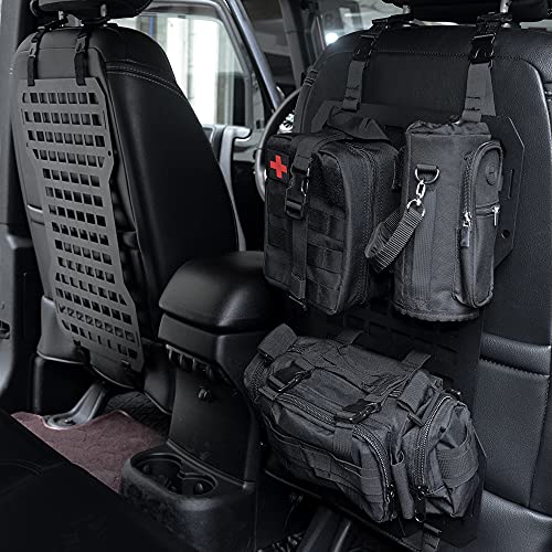 Two sets Tactical Rigid Molle Aluminum Insert Panel with Multifunctional Storage Bag,Medical First Aid Utility Pouch,Water Cup Bag Modular Platform and 20 Fastening Tape for Jeep,SUV,Car, 2