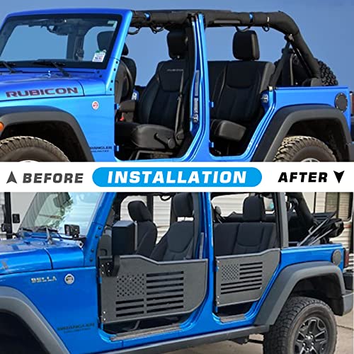 Steel Tubular Doors with Side View Mirror for 2007-2018 Jeep Wrangler JK JKU 4 Door, US Flag Logo