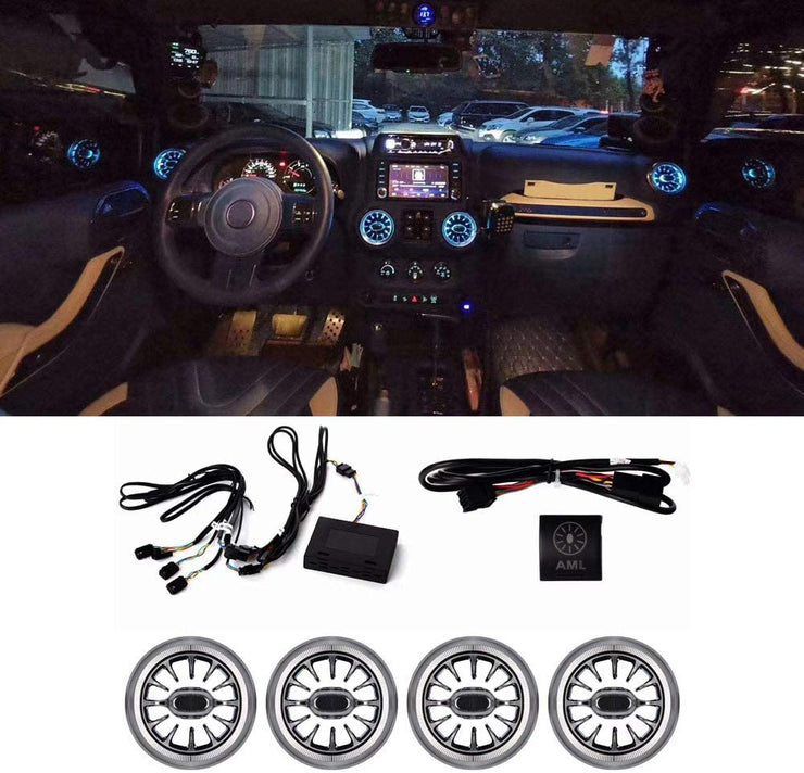 MAIKER 4x purificador de ventilación de aire acondicionado Turbo iluminado con LED para Jeep Wrangler JK 2011-2017