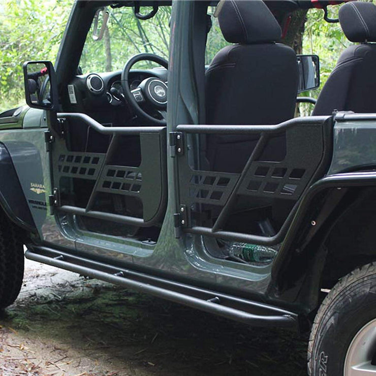 MAIKER Puerta tubular de acero con espejo para Wrangler JK Unlimited 4 puertas 2007-2018, color negro 