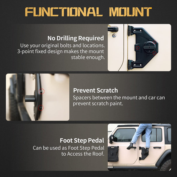 Door Hinge Gasoline Container and Mount (18-24 Wrangler JK JL)