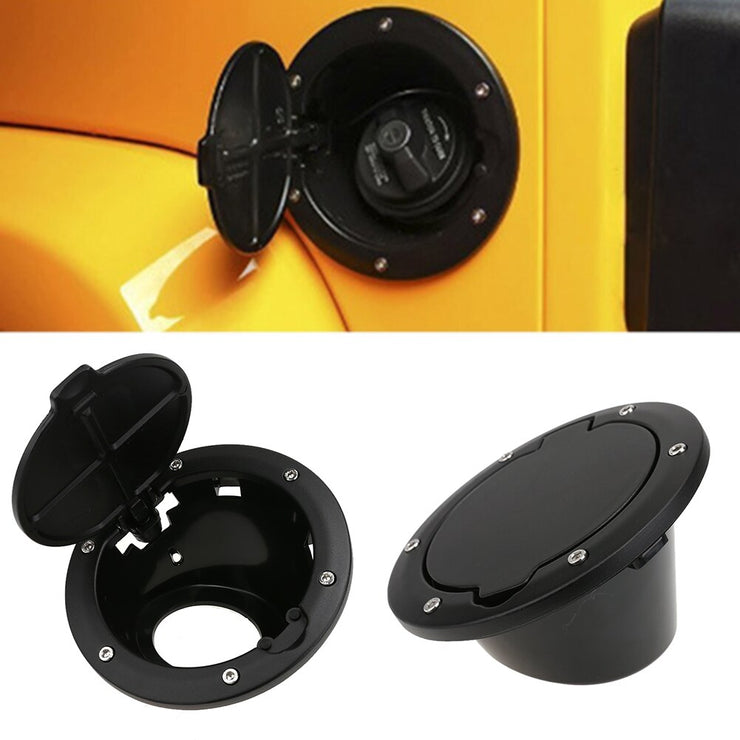 Car Fuel Tank Cap Black ABS Tank Cover Benzine Tank Dop 6 Aluminum Alloy Screws(Jeep Wrangler JK 07-17))